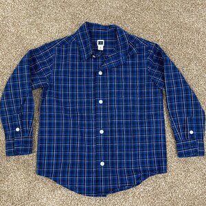 Janie and Jack Plaid Button Down Long Sleeved Shirt - Size 3T - Blue/Black